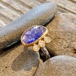 One of a Kind Faceted Tanzanite in 18K Gold Etched Sterling Silver Ring with Diamonds