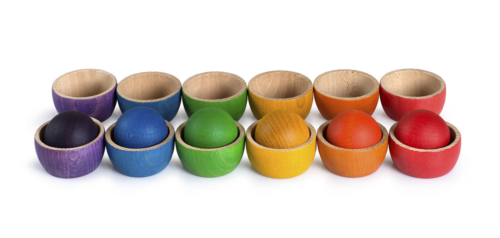 Rainbow Wooden Cups and Balls Play Set