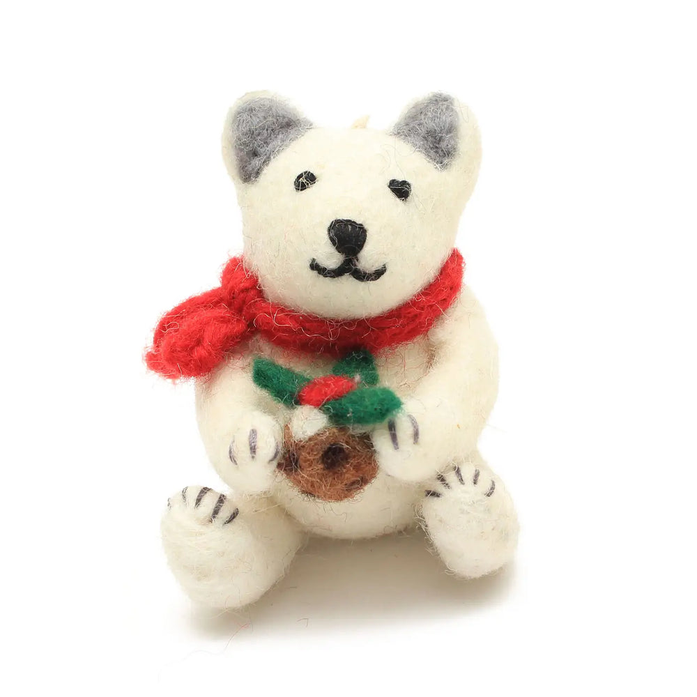 Fair Trade Wool Felt Polar Bear with Gift Ornament