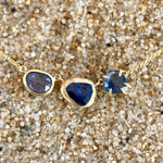Triple Sapphire Mixed Setting 18K Gold Necklace