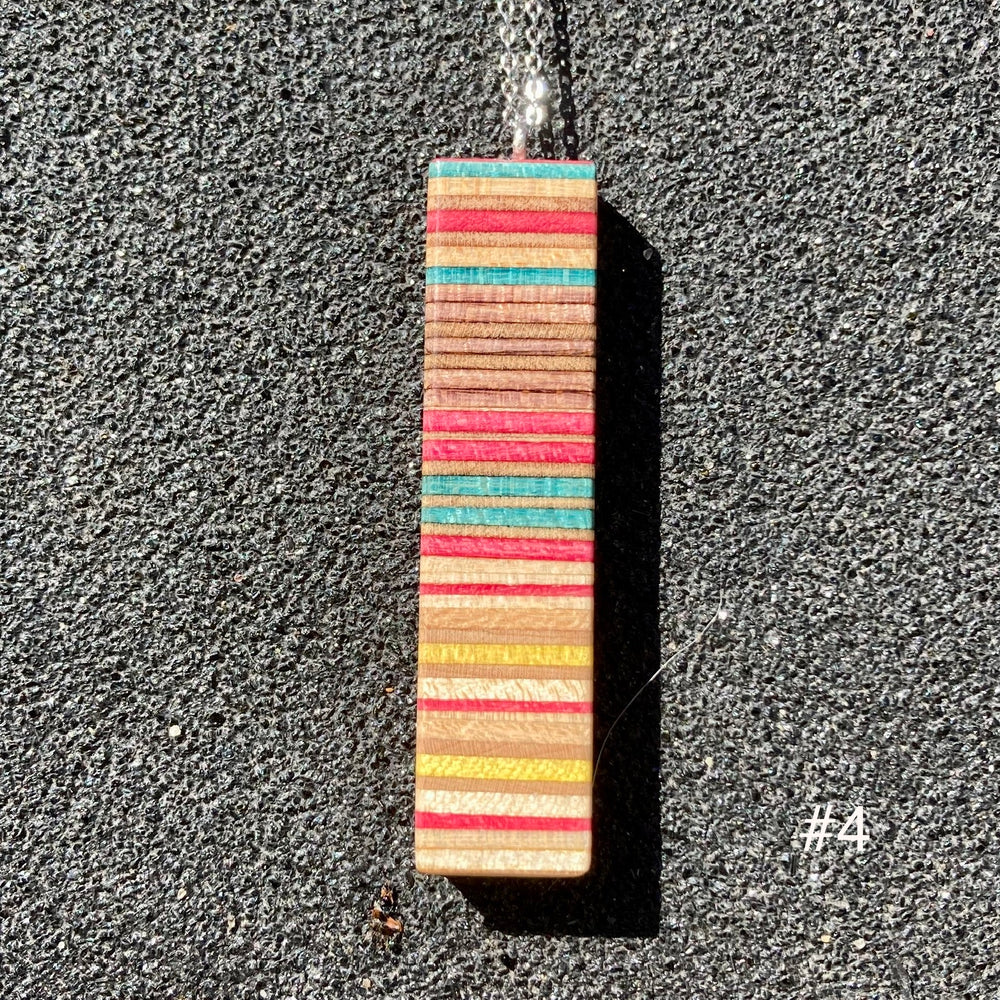 Upcycled Wood Skateboard Column Necklaces