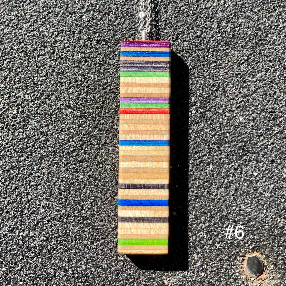 Upcycled Wood Skateboard Column Necklaces