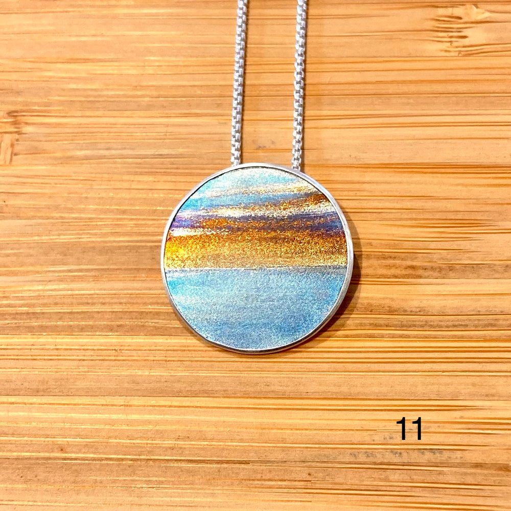 Flame Painted Titanium Beach Sunset Necklaces