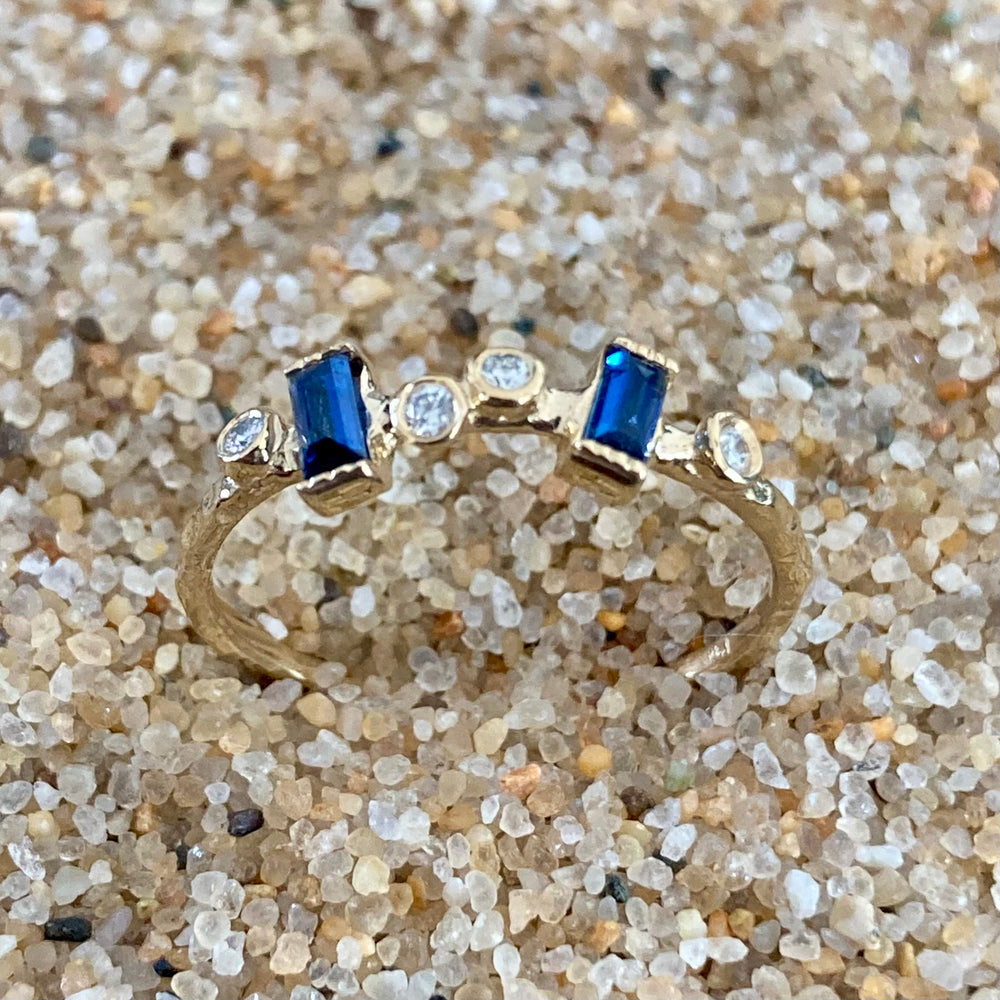 Stars in the Sky Faceted Sapphires Diamonds and 14K Gold Ring
