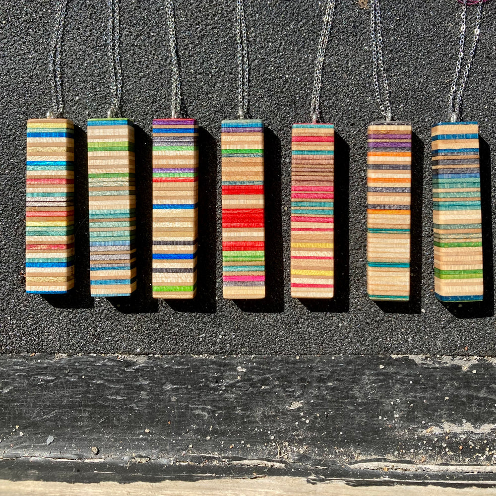 Upcycled Wood Skateboard Column Necklaces