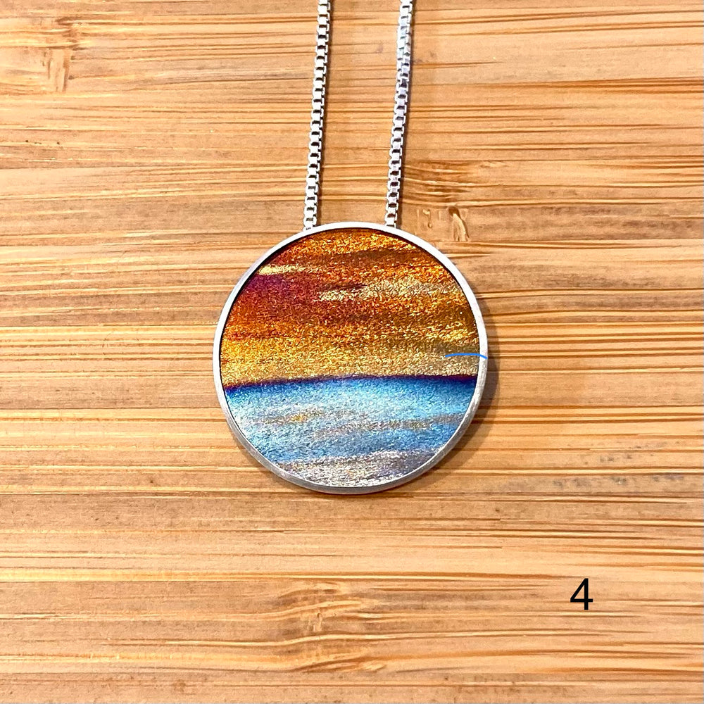 Flame Painted Titanium Beach Sunset Necklaces