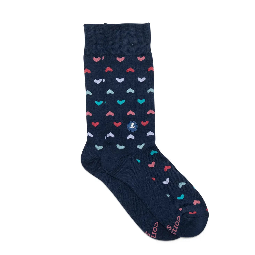 Navy Blue with Hearts Socks That Save Kids Lives