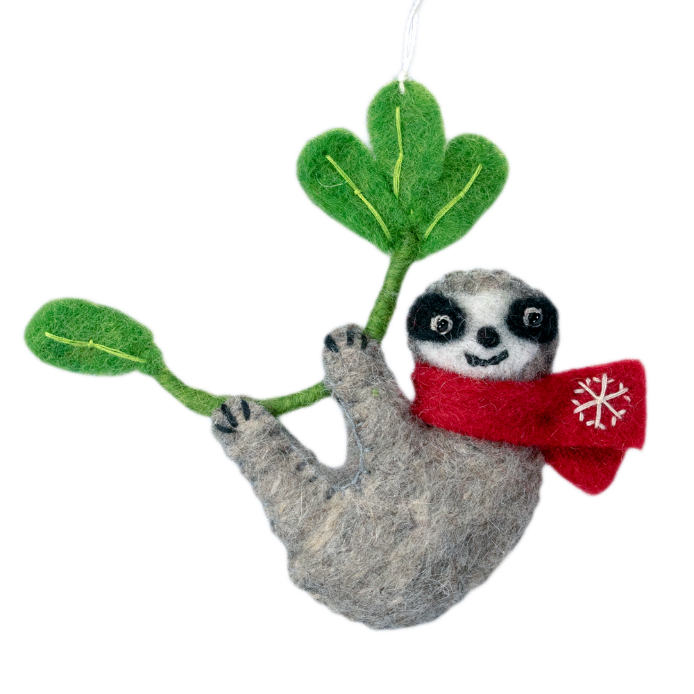 Fair Trade Wool Felt Christmas Sloth Ornament