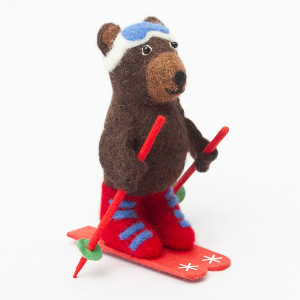 Fair Trade Skiing Bear Wool Felt Ornament