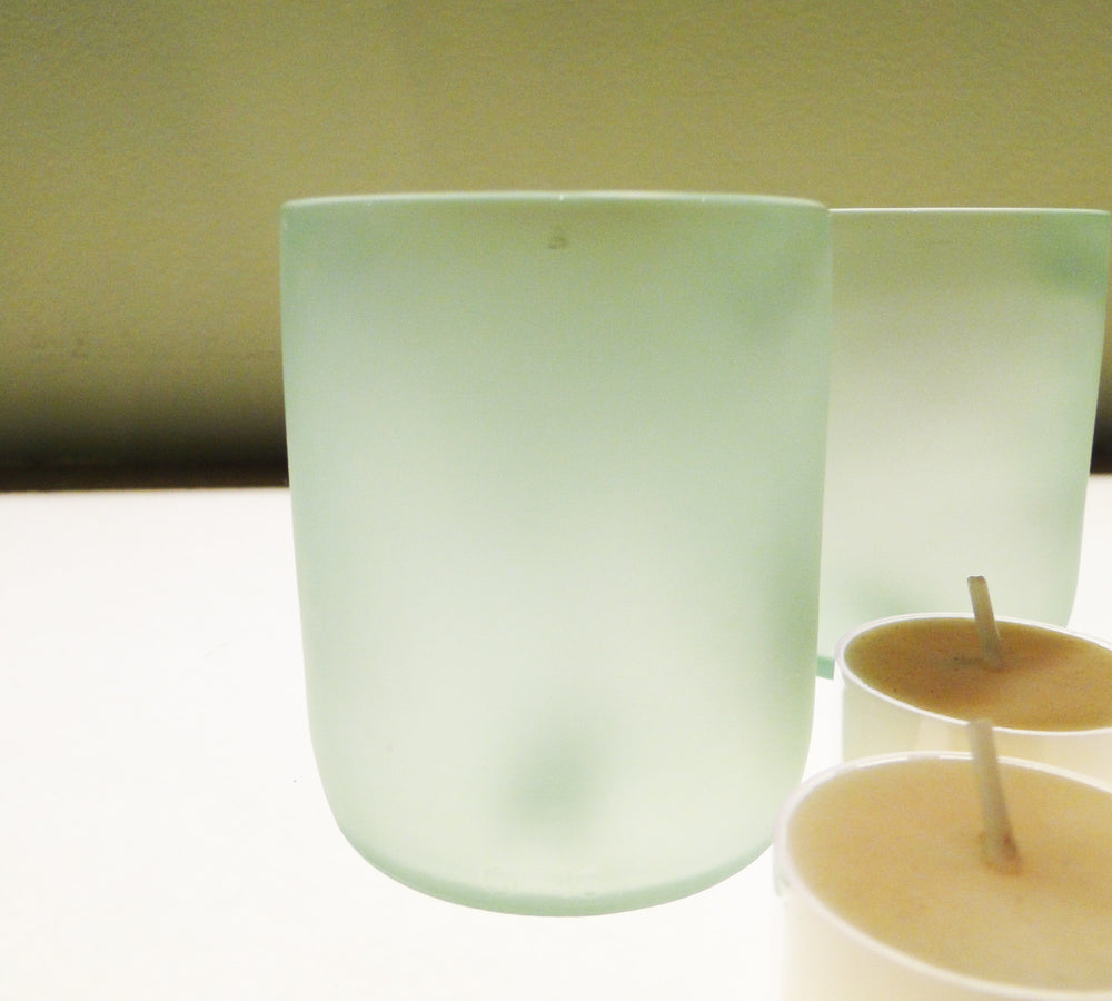 Set of Four Arctic Recycled Beer Bottle Votive Holders