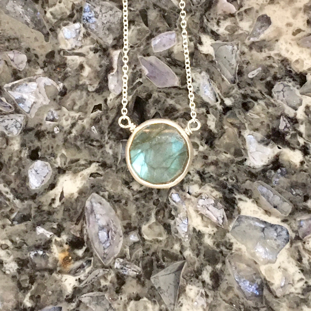 Faceted Labradorite Cabachon Pendant Necklace