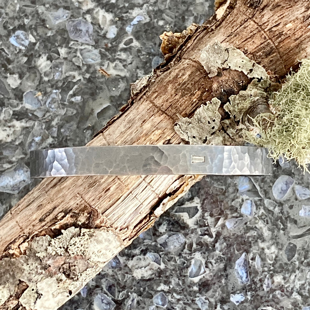 Hammered Oxidized Sterling Silver Cuffs with Baguette Diamond