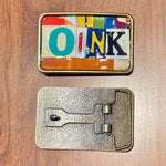 Oink Upcycled License Plate Belt Buckle