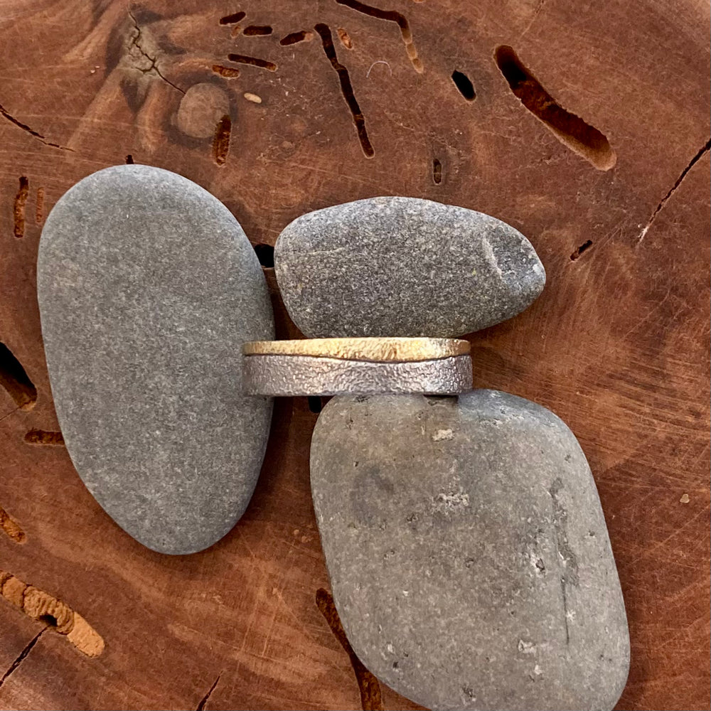 Textured 18K Gold and Oxidized Sterling Silver Horizon Ring