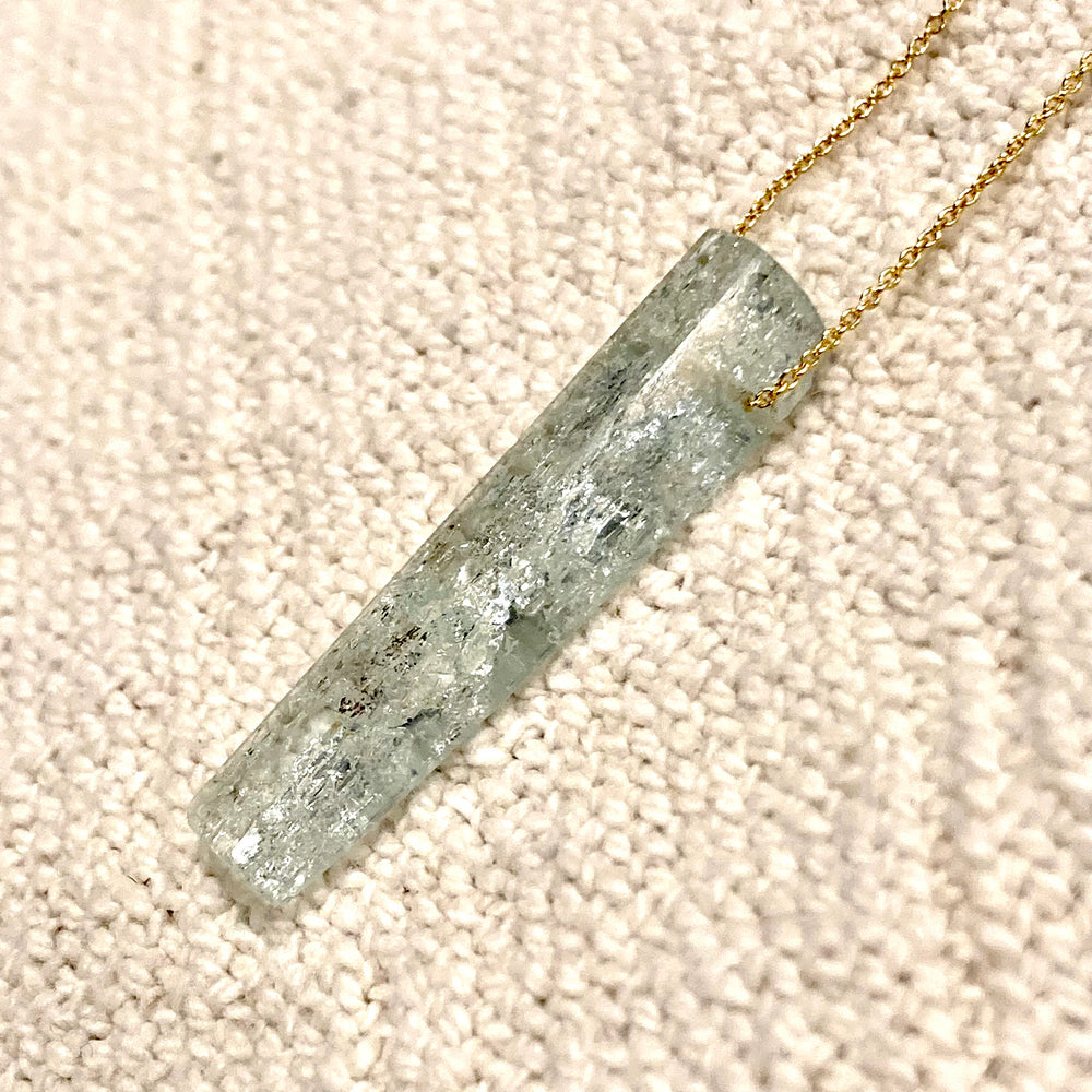 One of a Kind Geometric Aquamarine on 14K Gold Necklace