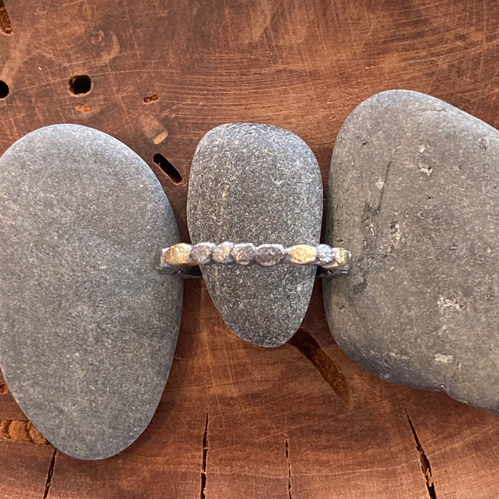 18K Gold and Textured Sterling Silver Mini Pebbles Stacking Ring