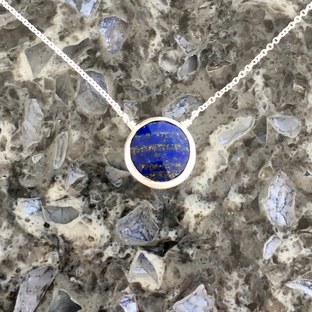 Faceted Lapis Disk Sterling Silver Pendant Necklace
