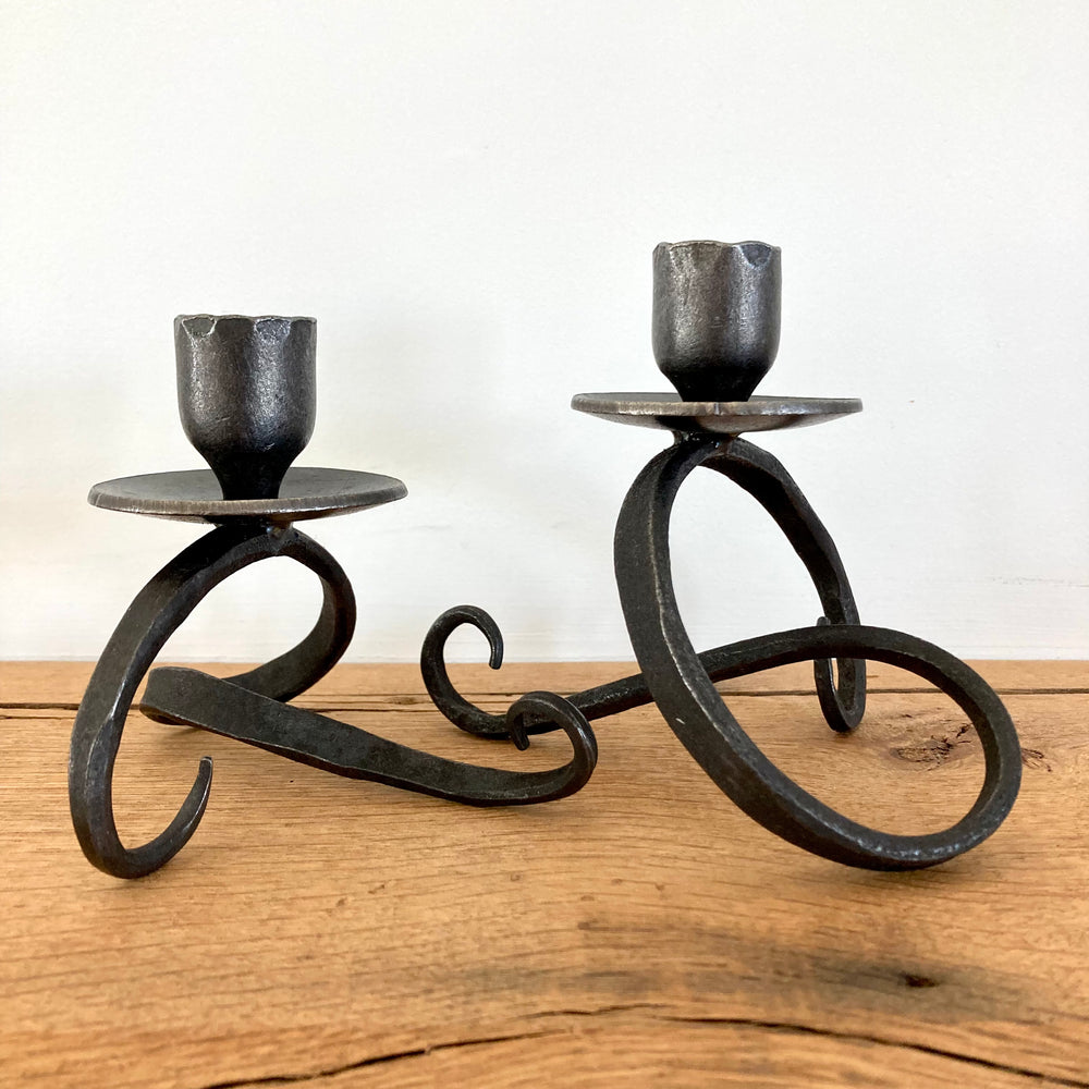 Wrought Iron Curvy Taper Holder Pair