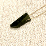 One of a Kind Geometric Forest Green Tourmaline on 14K Gold Necklace