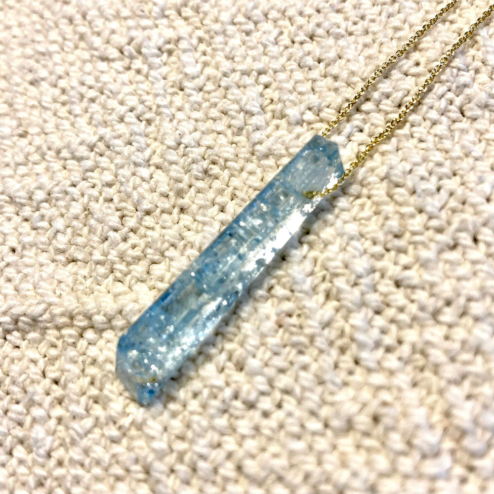 One of a Kind Aquamarine Sliver on 14K Gold Necklace