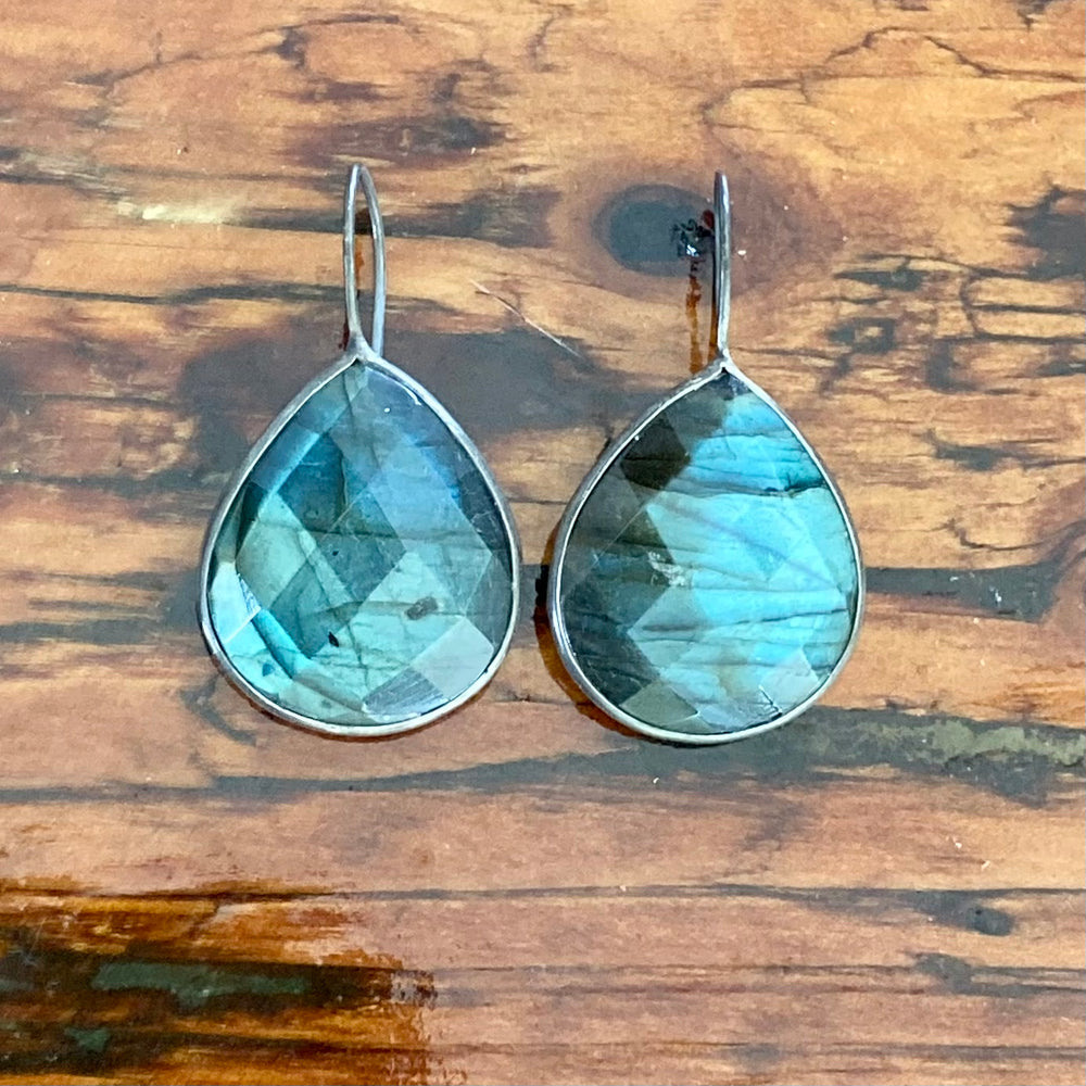 Faceted Teardrop Labradorite Earrings