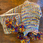 Fair Trade Rainbow Wool Knit Scarf with Pompoms